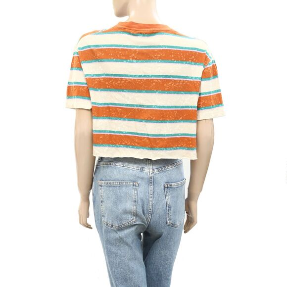 BDG Urban Outfitters Twin Flame Cropped Tee Top Striped Printed Cotton XS 258630 - Picture 6 of 8